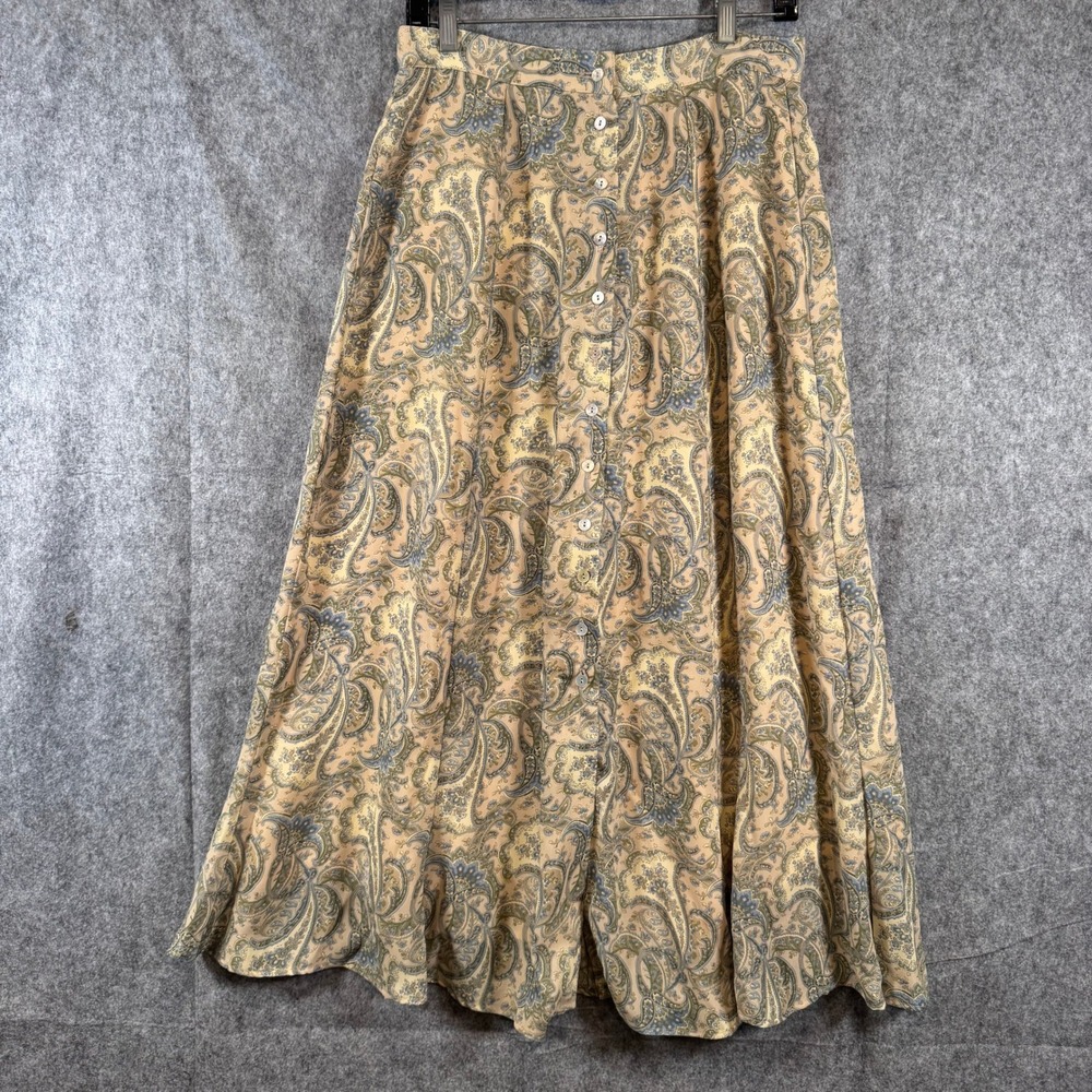 Vintage Cottagecore Button Down Midi Skirt Womens 12 Paisley Feminine Romantic
